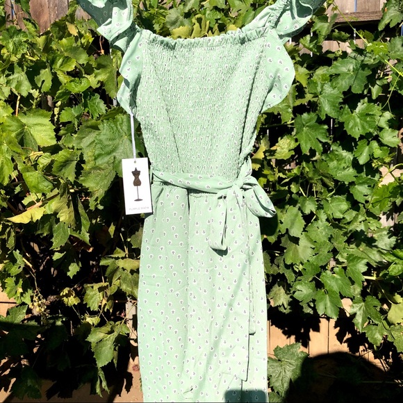 Purple Snow matcha, shirred, ruffle-strap jumpsuit - Picture 7 of 9